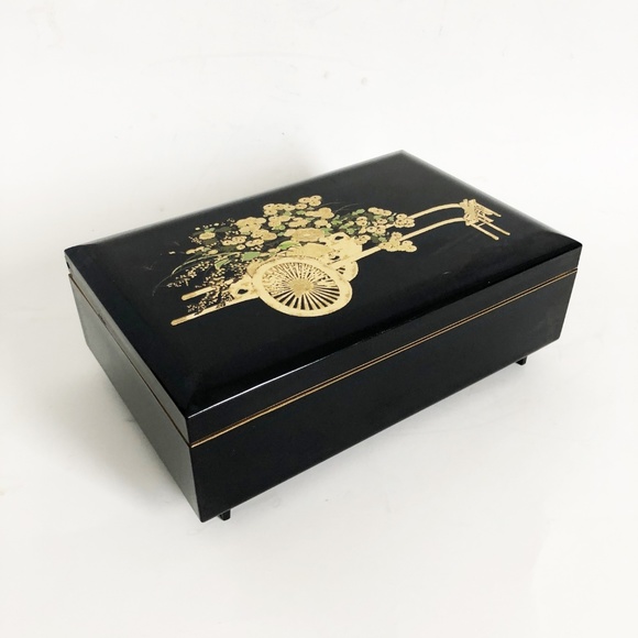 Otagiri Music Box Jewelry Box Lacquer Flower Cart Vintage Trinket Box - Picture 4 of 7